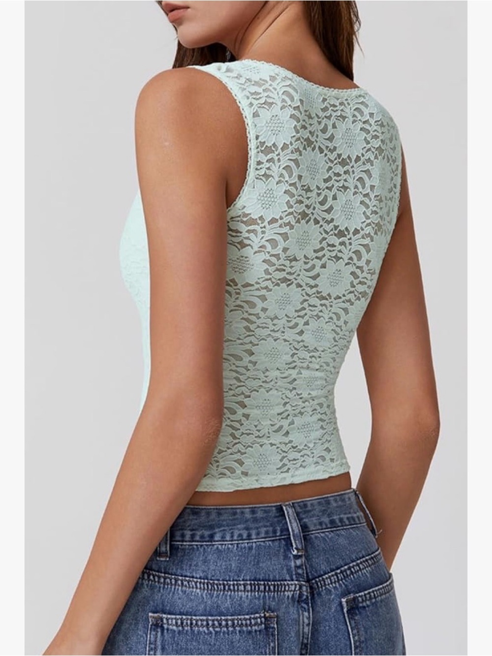 NWT 🩵 Y2K Baby Blue Lace Square-Neck Tank Top - Picture 2 of 8